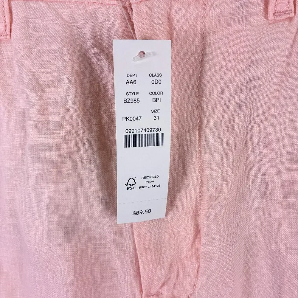 J.Crew Shorts Mens 31 (32) Pink Oarsman Linen Pleated Preppy Beach Hamptons